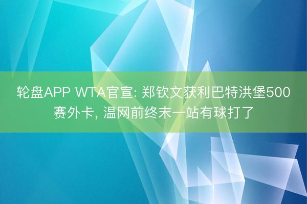 轮盘APP WTA官宣: 郑钦文获利巴特洪堡500赛外卡， 温网前终末一站有球打了